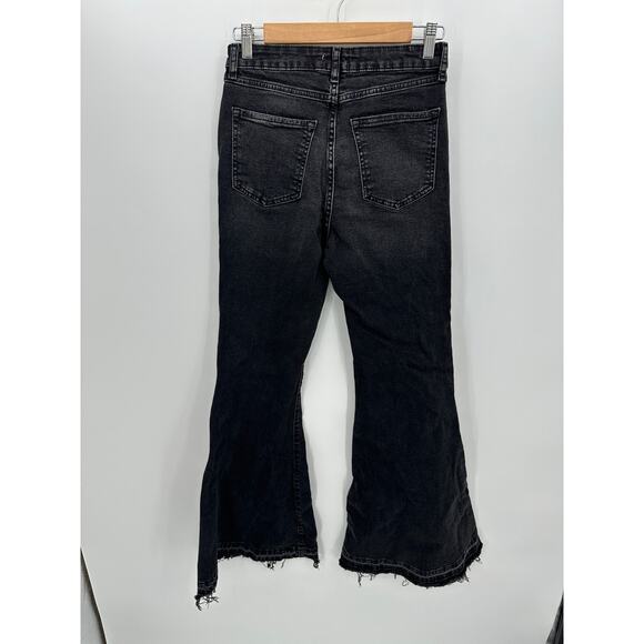 Forever 21 Womens Black Denim Flare Jeans Size 28 Button Fly Festival Fringe - Picture 2 of 7
